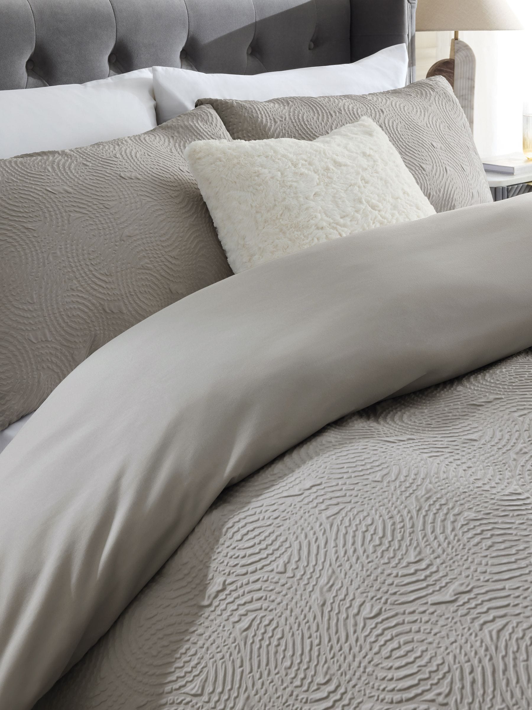 Grey Silver Embossed Geometric Texture Duvet Cover and Pillowcase Set