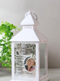 PMC Personalised Botanical Memorial Photo Upload White Lantern, imported from the UK