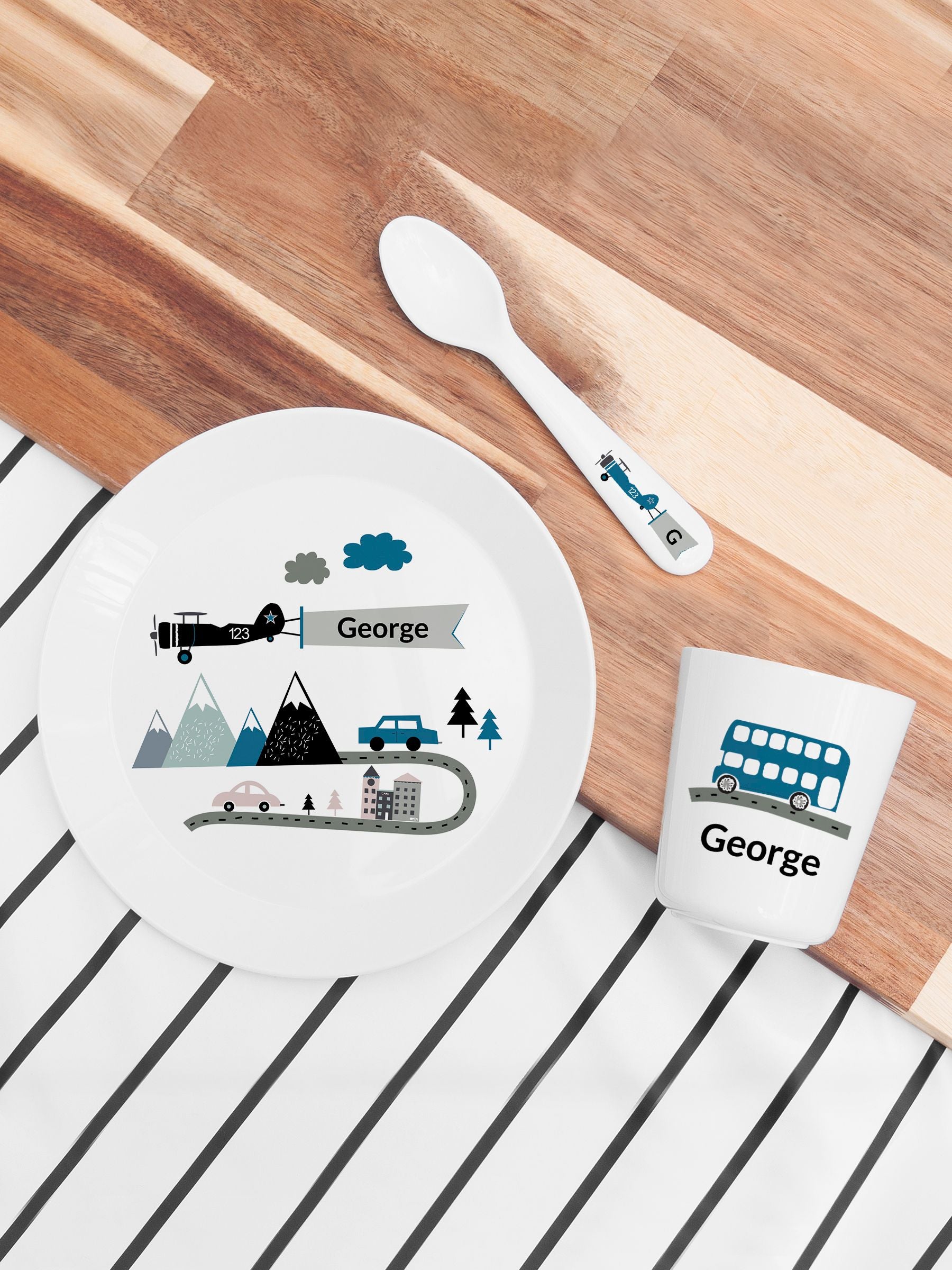 Treat Republic Adventure White personalised kids dinner set - British product