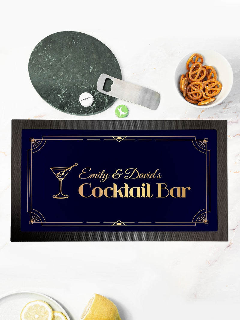 Treat Republic black cocktail bar mat with golden design (British brand)