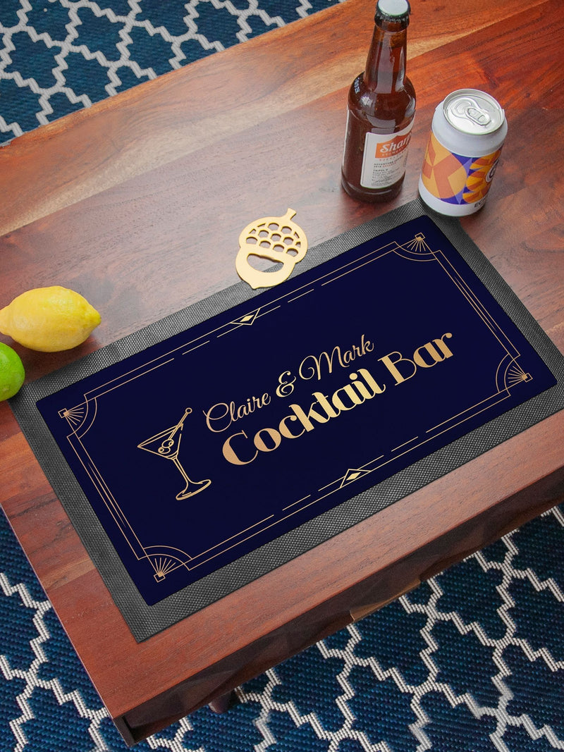 Treat Republic black cocktail bar mat with golden design (British brand)