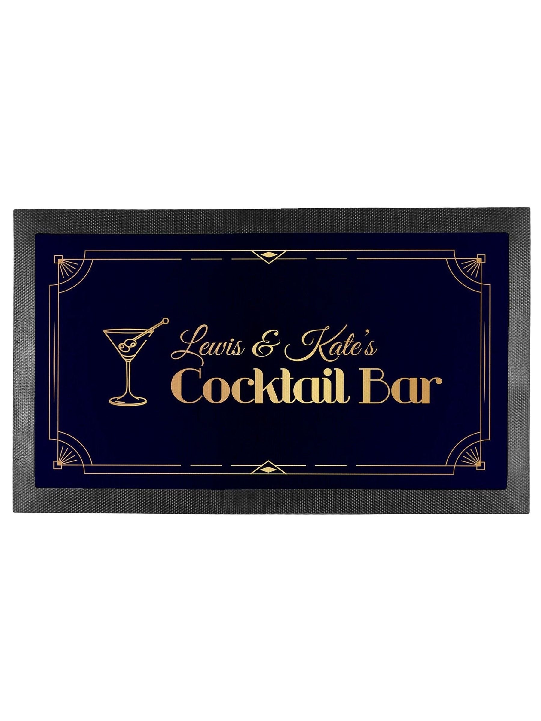 Treat Republic black cocktail bar mat with golden design (British brand)