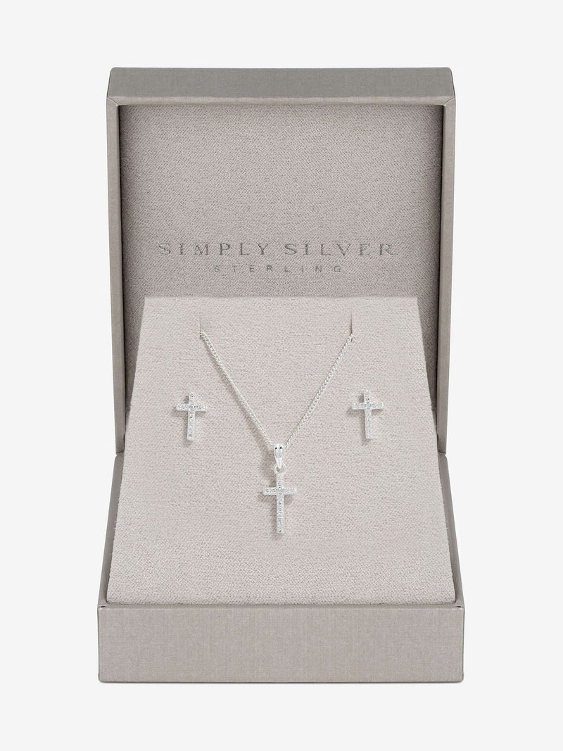 Sterling Silver Cubic Zirconia Cross Jewelry Set with Gift Box