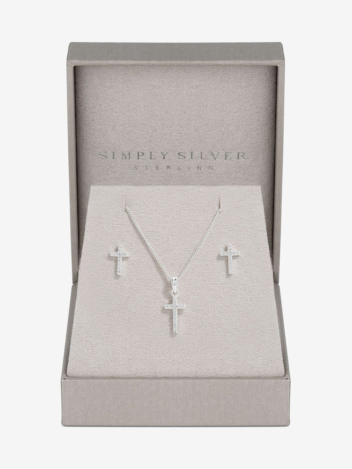 Sterling Silver Cubic Zirconia Cross Jewelry Set with Gift Box