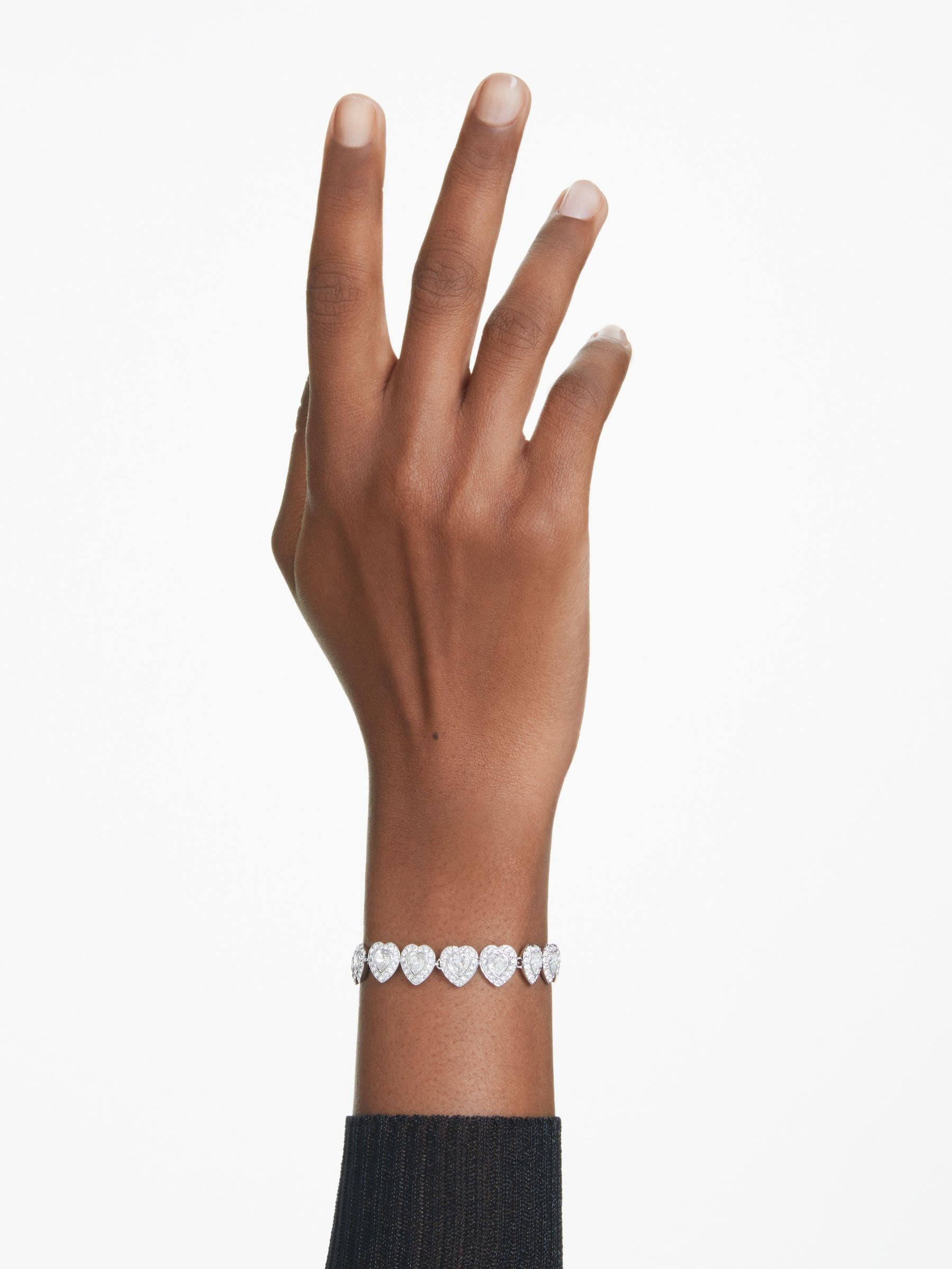 Rhodium Plated Heart-Shaped Crystal Tennis Bracelet
