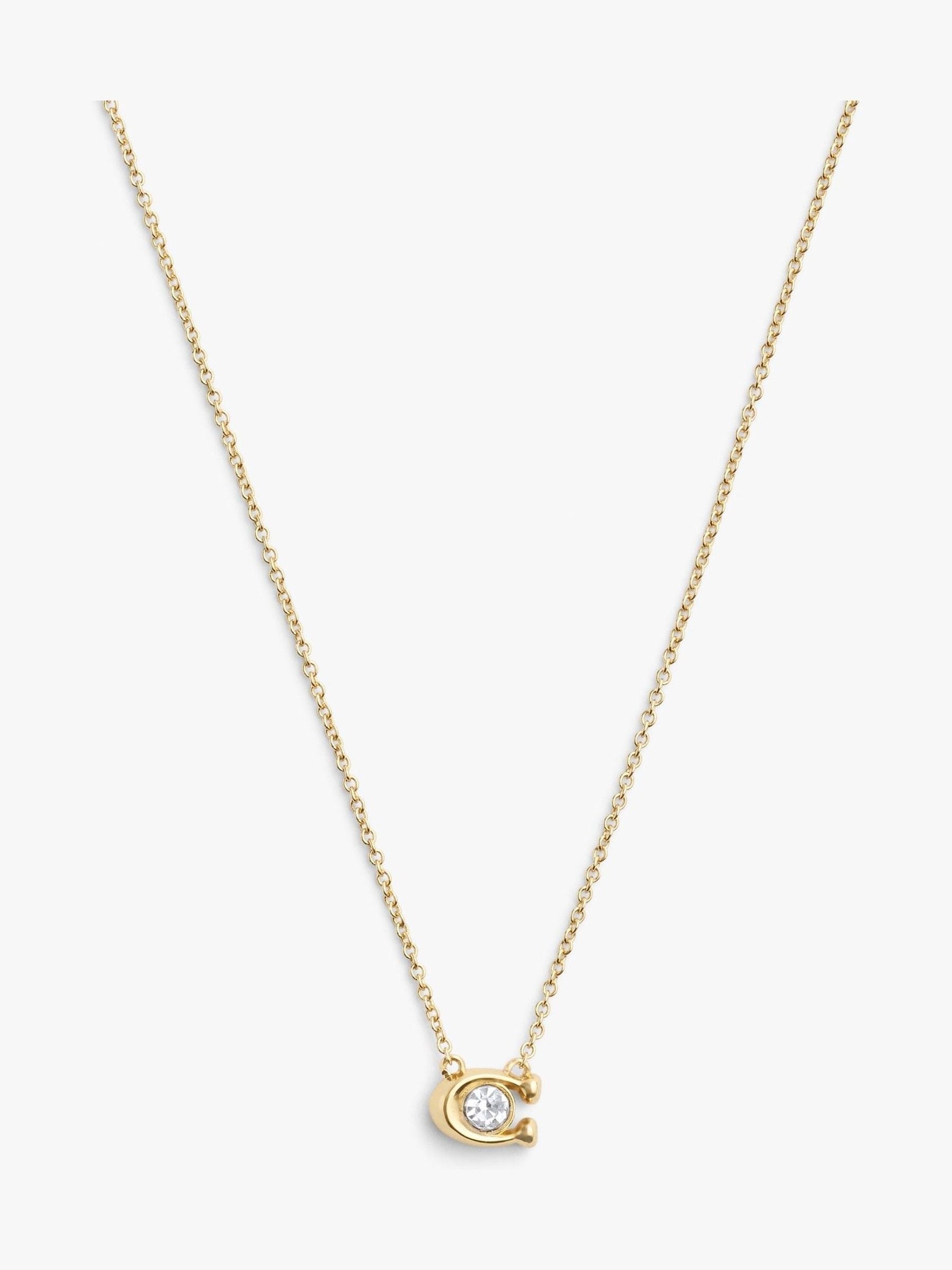 Gold Tone Signature C Motif Crystal Stone Pendant Necklace with Adjustable Clasp