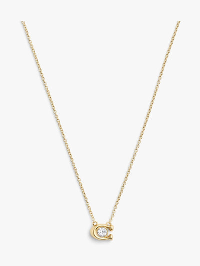 Gold Tone Signature C Motif Crystal Stone Pendant Necklace with Adjustable Clasp