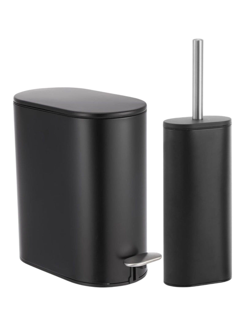 Showerdrape Black Fortuna 5L bathroom pedal bin and toilet brush set (British brand)