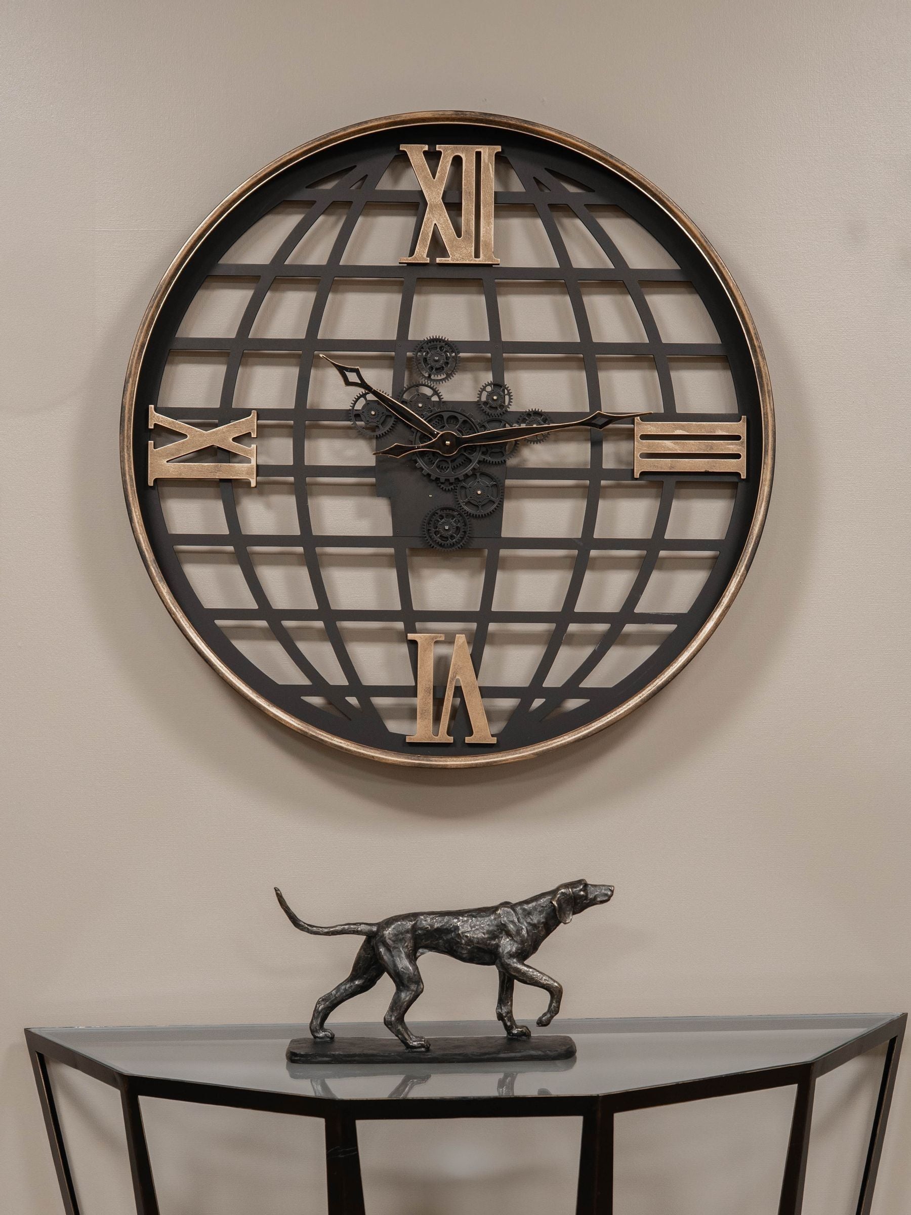 Libra Interiors Black Open Wall Clock Globe and Numerals 100cm