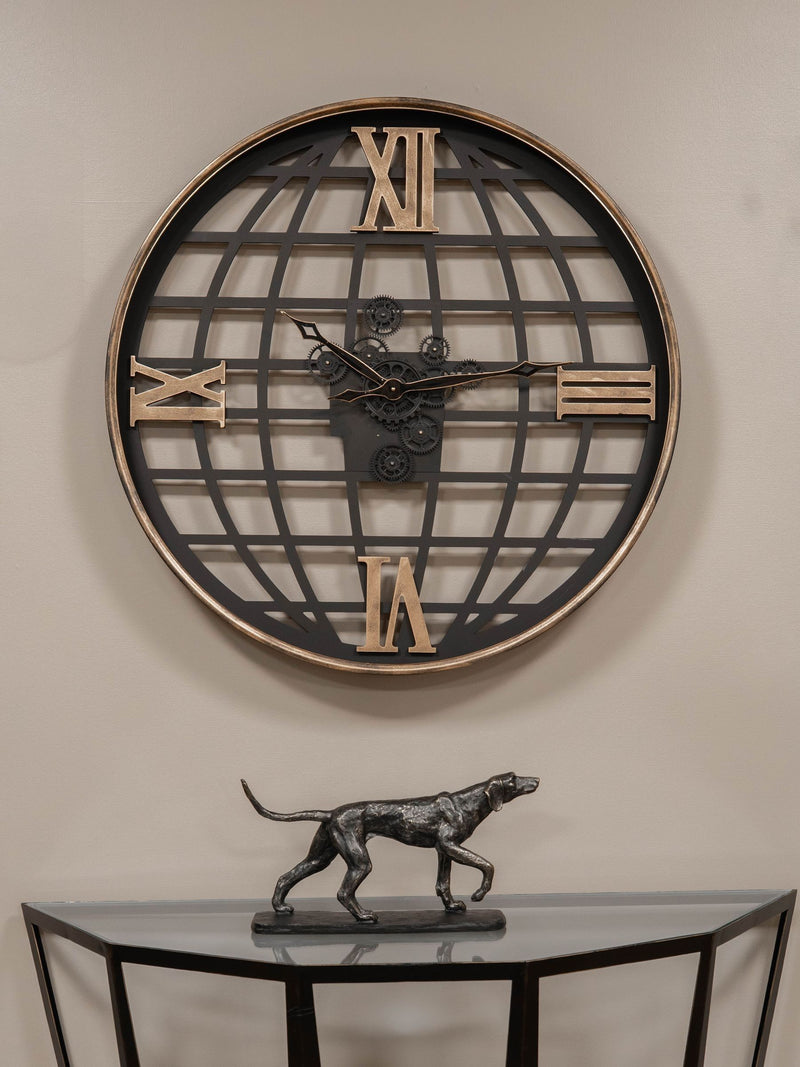 Libra Interiors Black Open Wall Clock Globe and Numerals 100cm