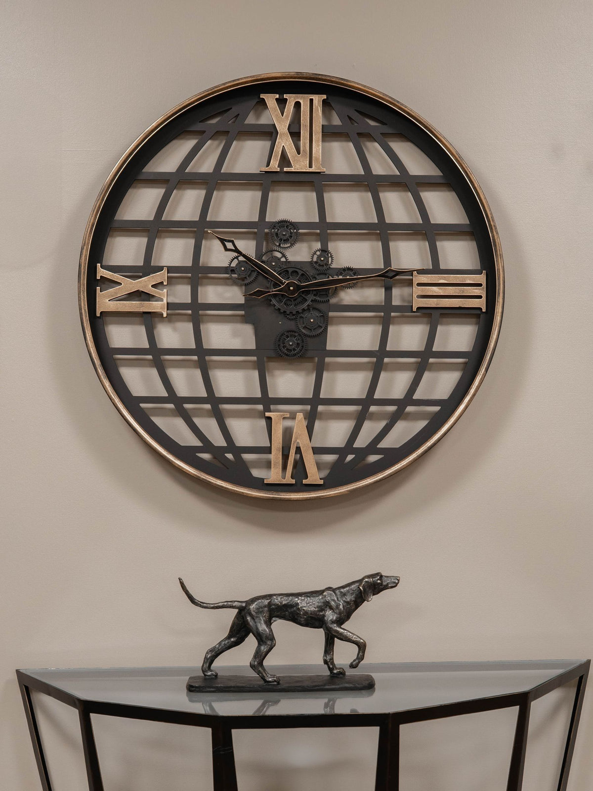 Libra Interiors Black Open Wall Clock Globe and Numerals 100cm