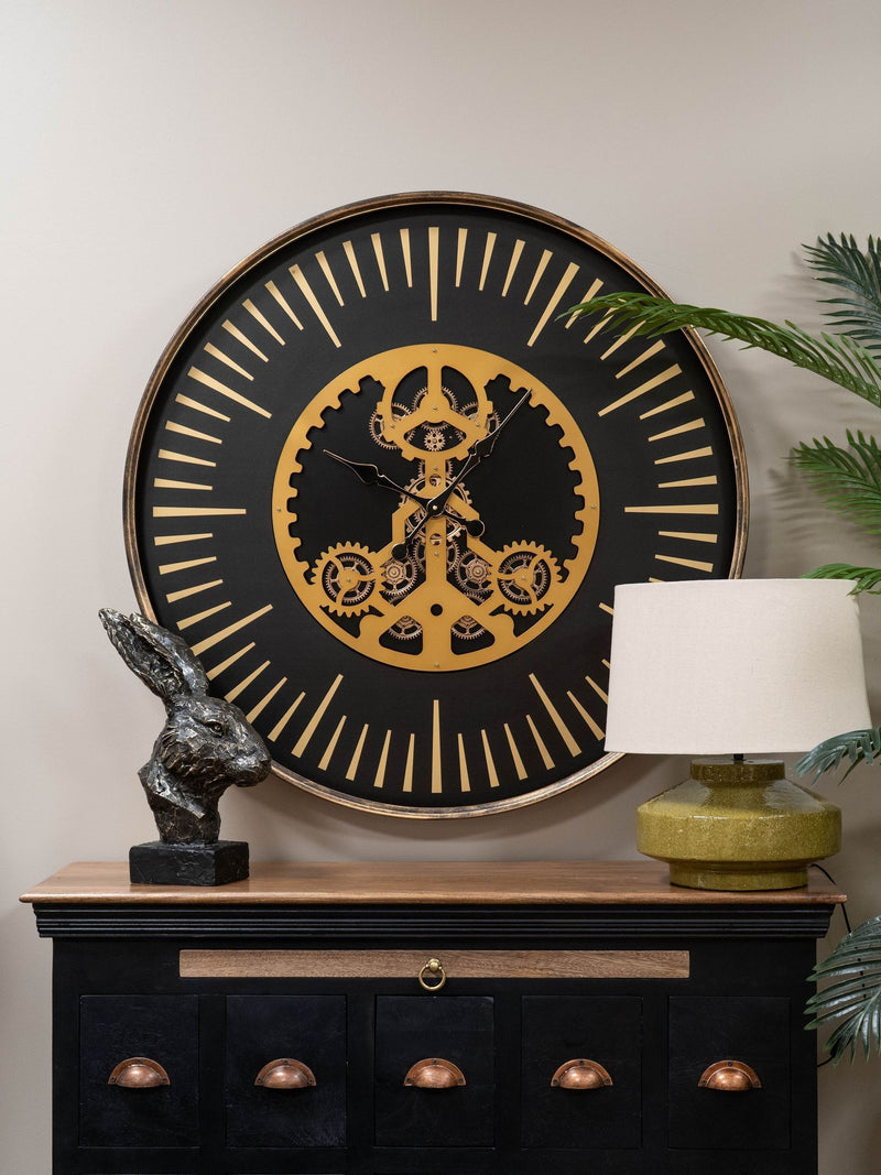 Libra Interiors Black Gold Palladium Wall Clock with Centre Moving Dials 100cm