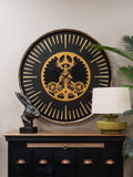 Libra Interiors Black Gold Palladium Wall Clock with Centre Moving Dials 100cm