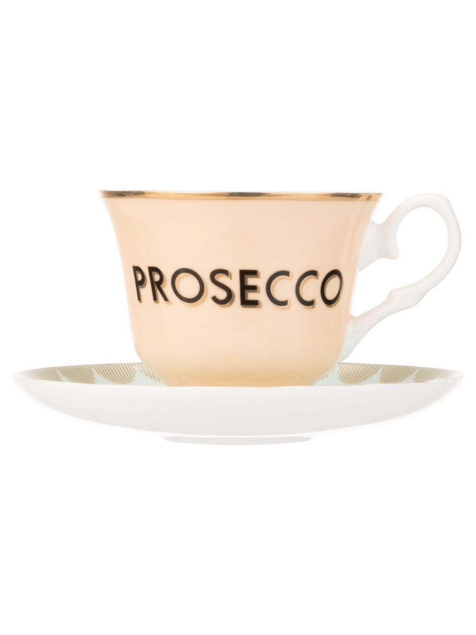 Yvonne Ellen Multi Boozy Prosecco teacup and saucer 8cm height (British brand)