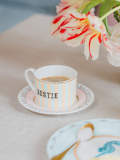 Yvonne Ellen Multi Bestie Teacup and Saucer Stoneware Set 7cm Height