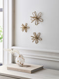 Gold metal flower wall plaques set of three (British brand)