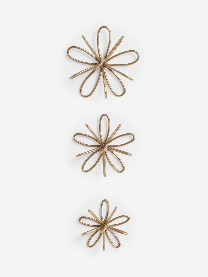 Gold metal flower wall plaques set of three (British brand)