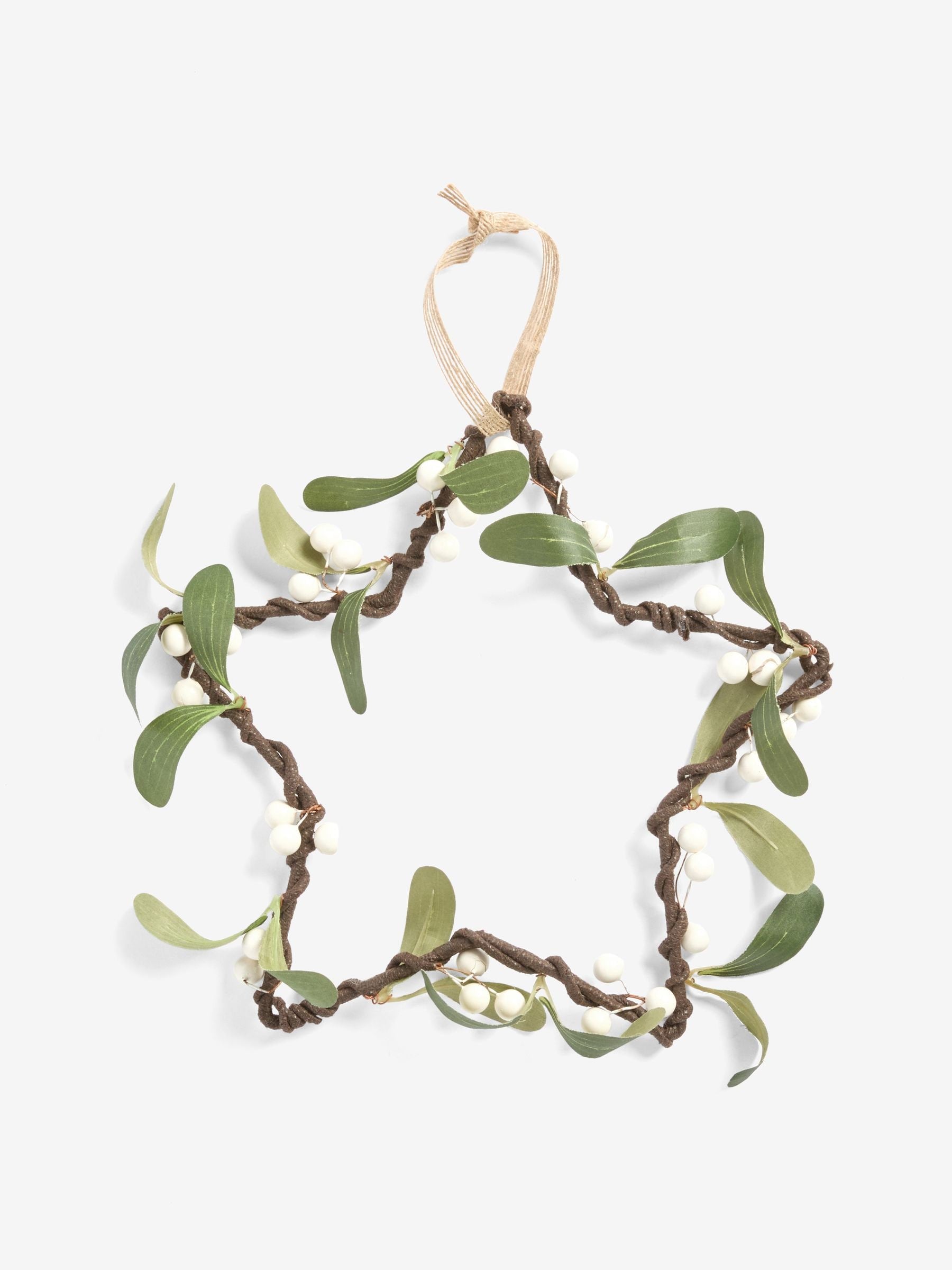 Green faux star hanging Christmas decoration 28cm height, UK version