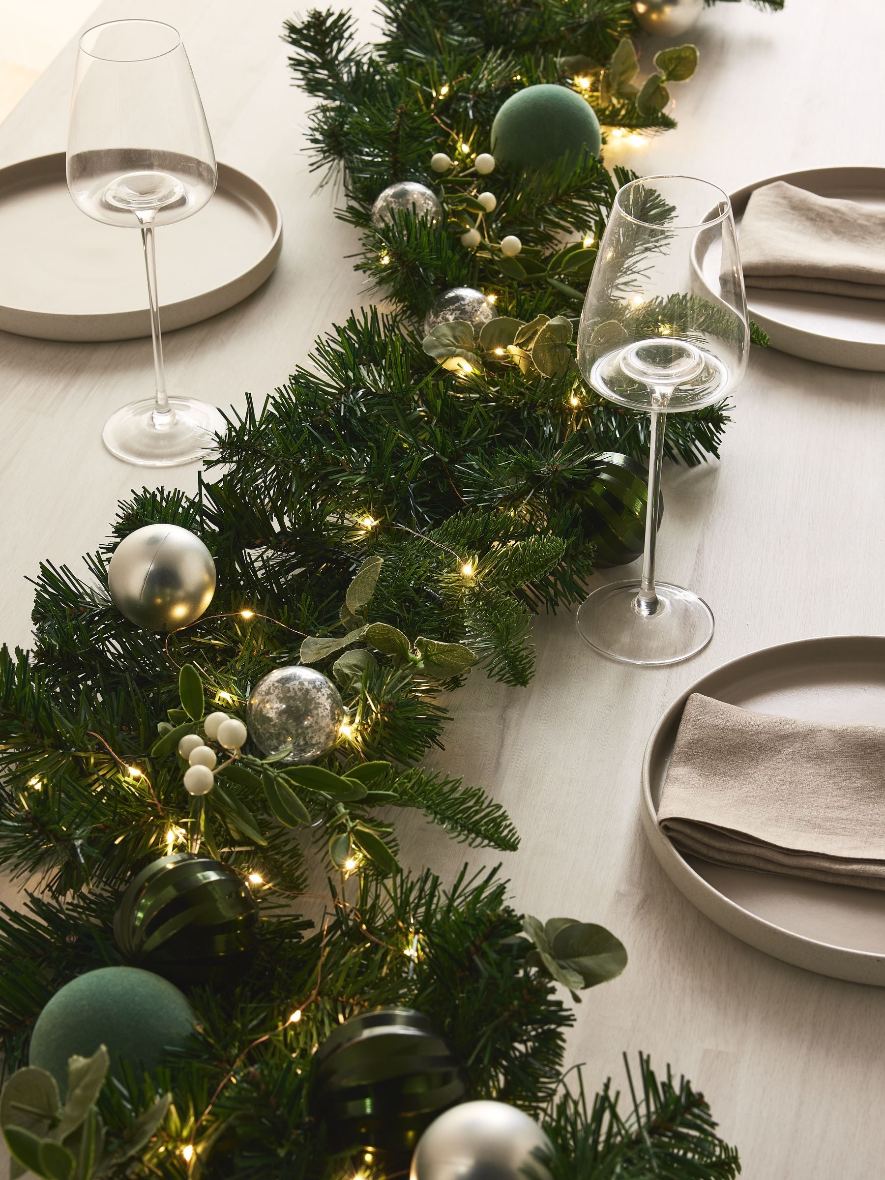 Green lit faux bauble Christmas garland small or large, UK version