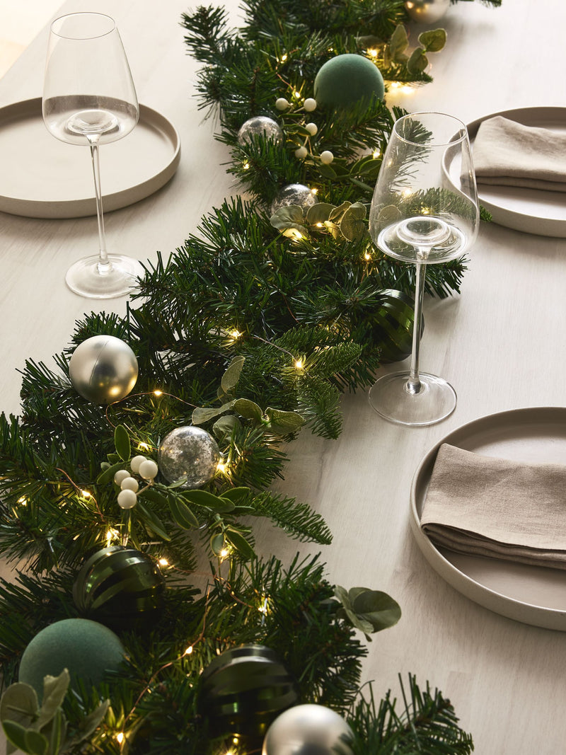 Green lit faux bauble Christmas garland small or large, UK version