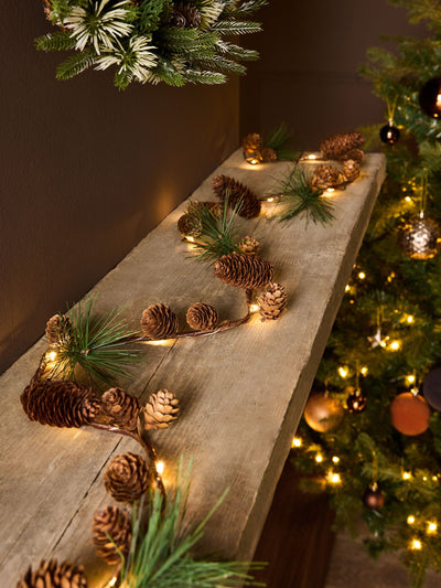 Brown Lit Pinecone Christmas Garland 150cm