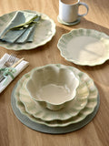 Sage green hand painted stripe dinnerware set 12 piece (British brand)