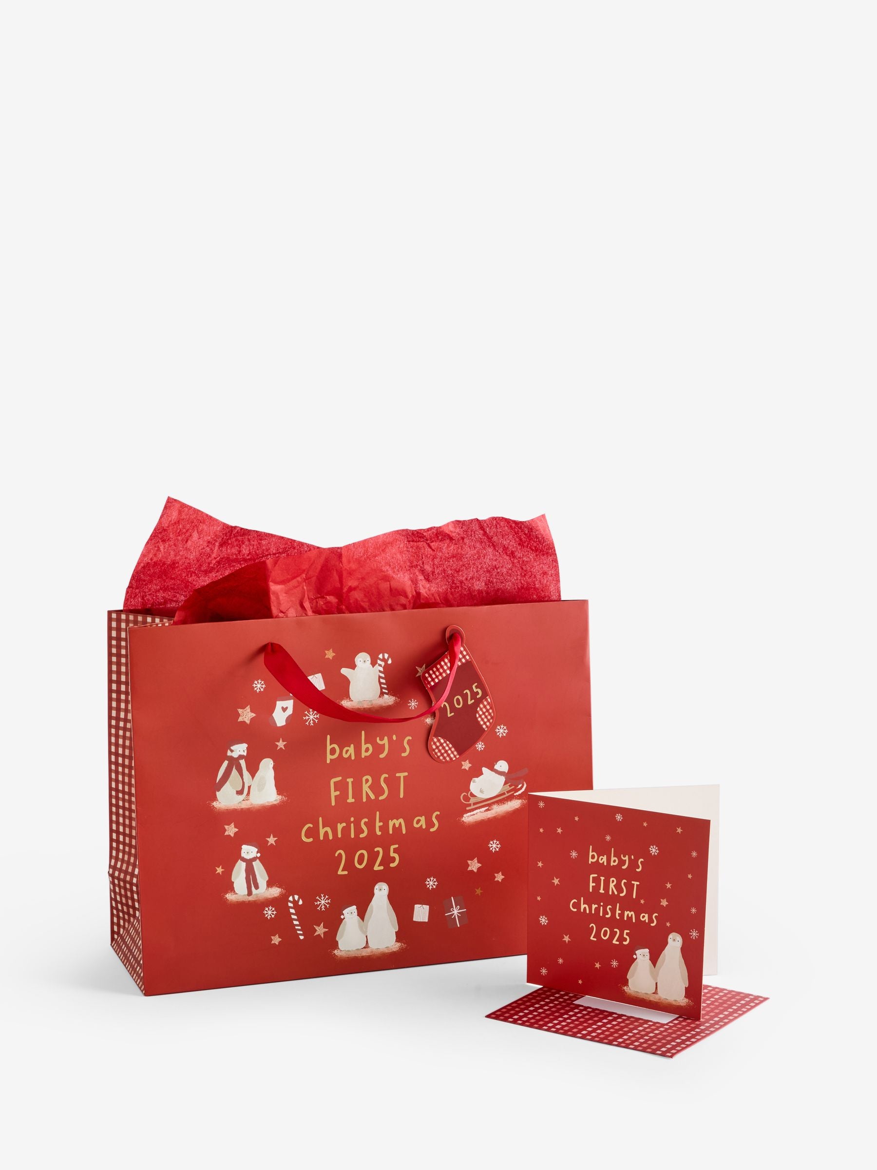 Red Babys First Christmas 2025 Gift Bag and Card Set