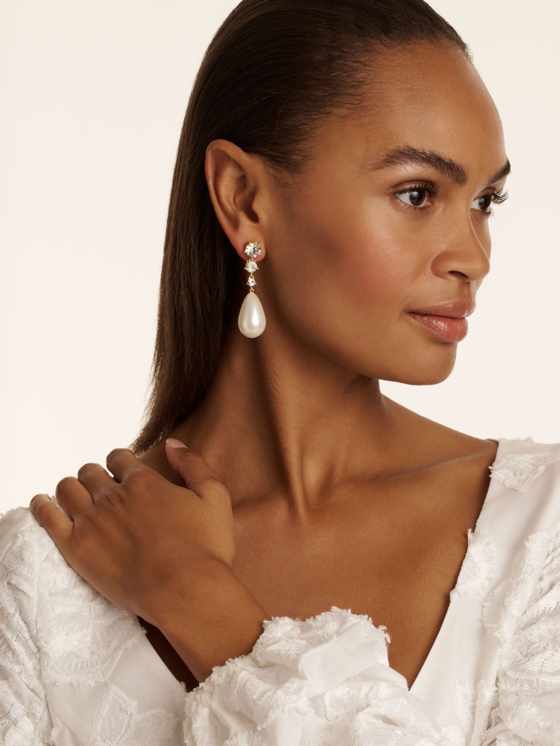 Ted Baker gold tone white crystal Pearsti statement bead drop earrings (British brand)