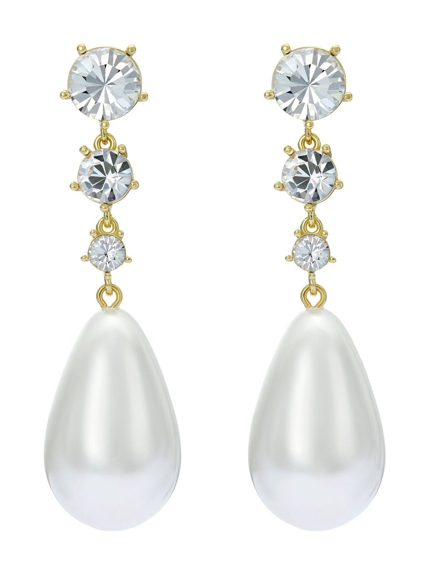 Ted Baker gold tone white crystal Pearsti statement bead drop earrings (British brand)