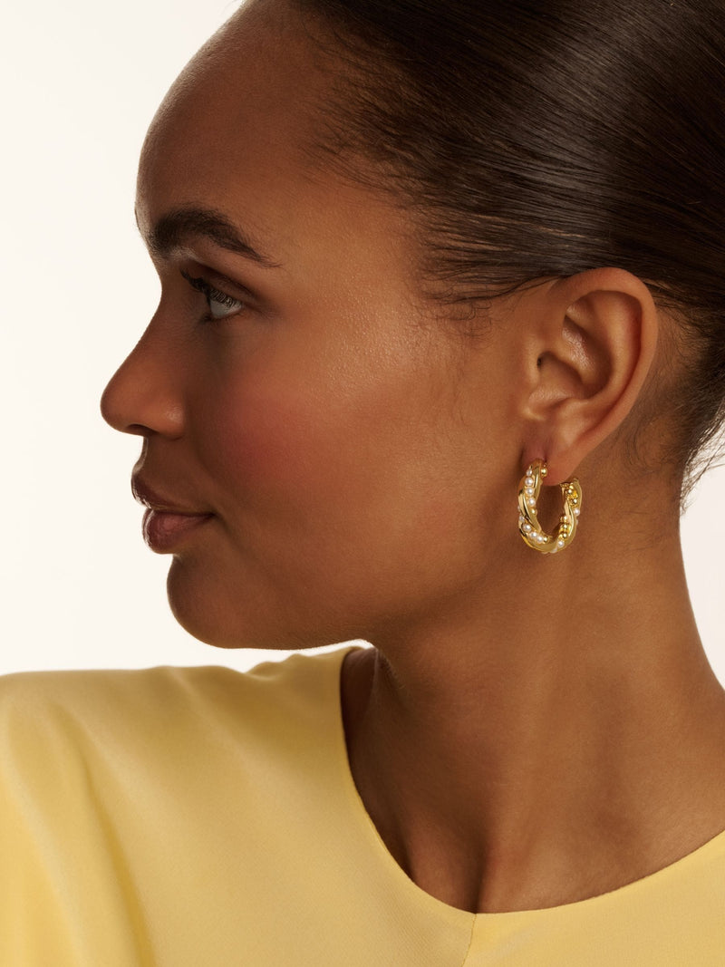 Ted Baker Gold Tone, Pearl Tiyaa: Twisted Pearl Hoop Earrings