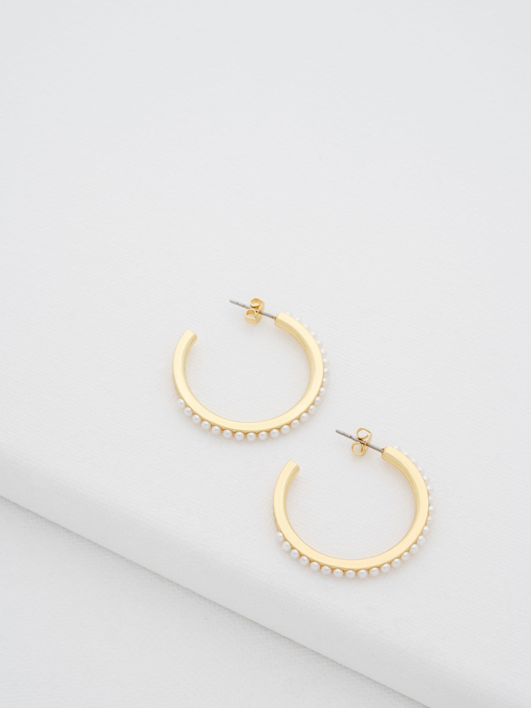 Ted Baker Gold Tone Pearl Peraa Medium Hoop Earrings (British brand)