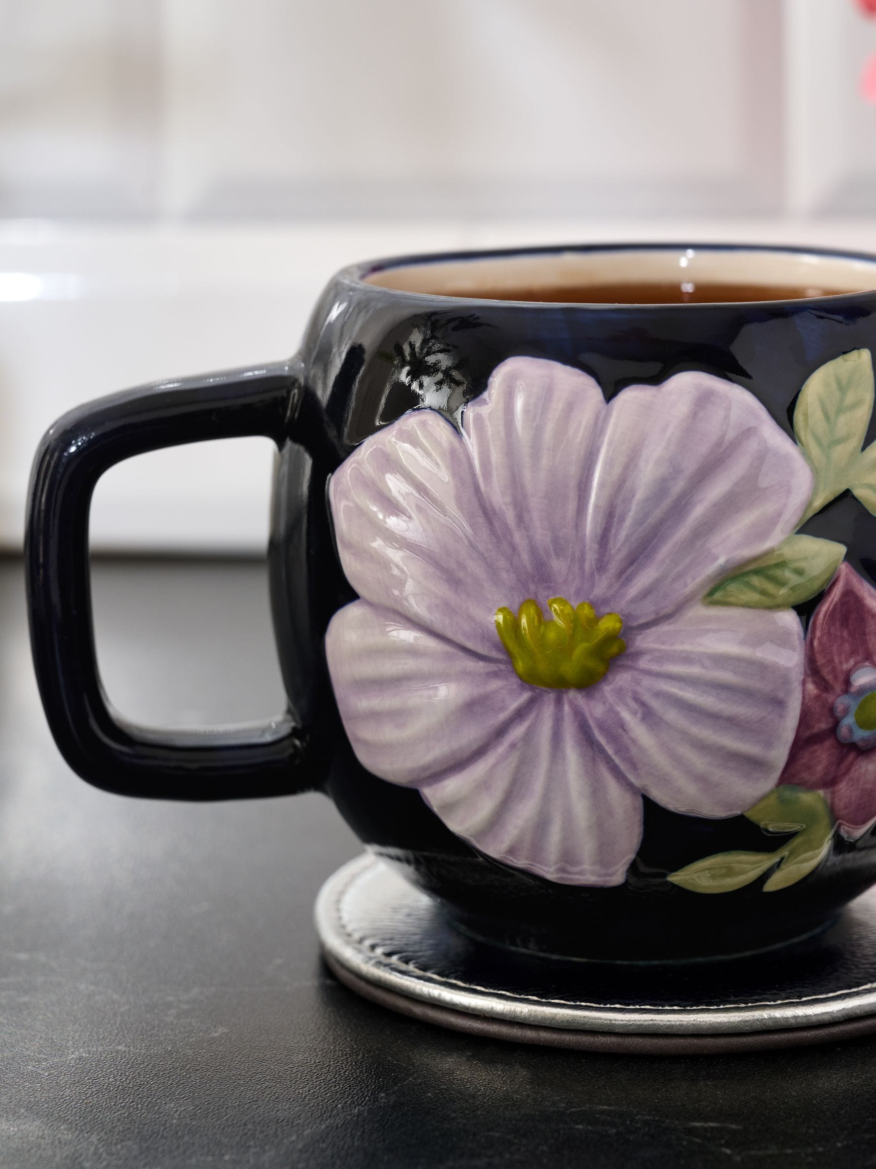 Navy Flower Textured Mug