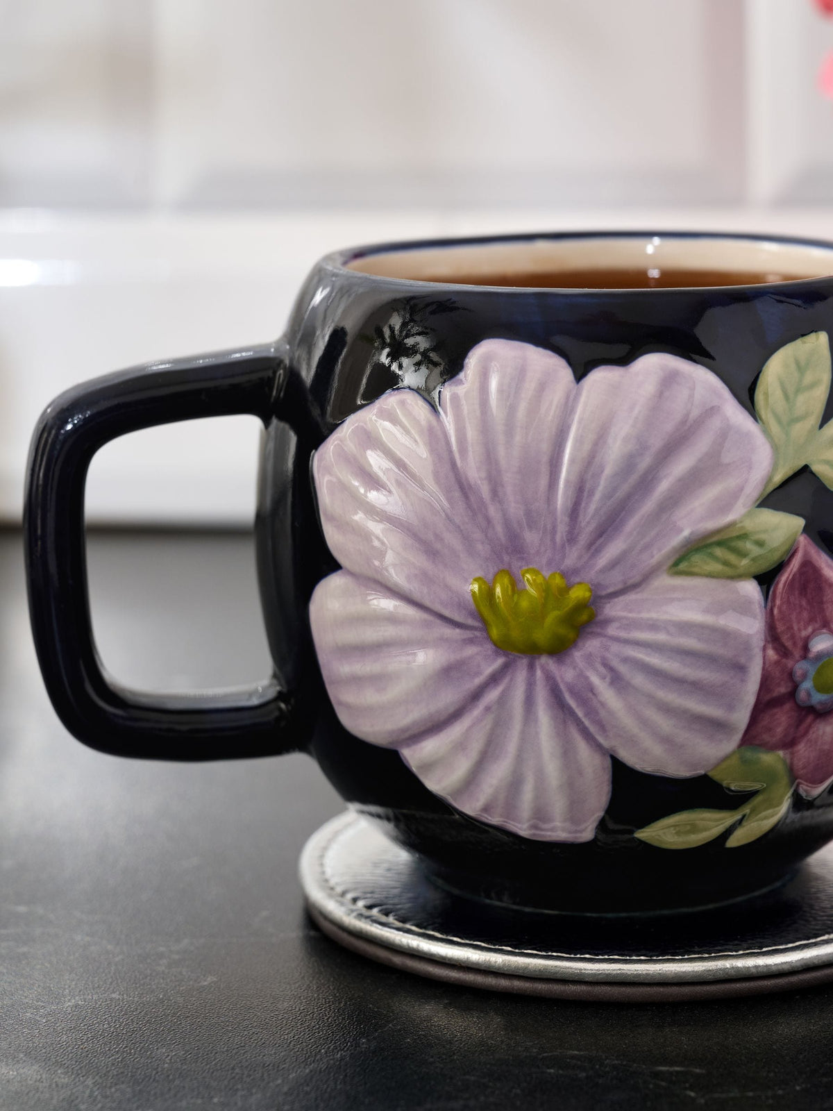 Navy Flower Textured Mug