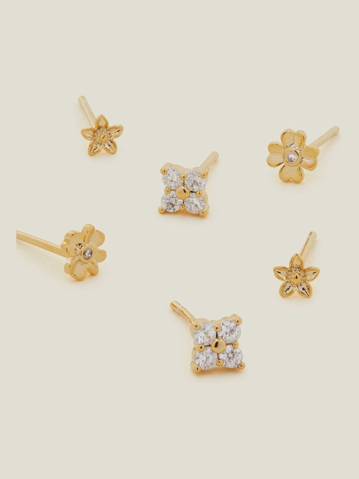 Accessorize Gold 14ct Flower Stud Earrings 3 Pack