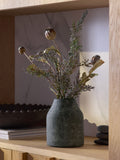 Artificial dried seed pod arrangement in stone-effect vase 45cm height, imported from the UK