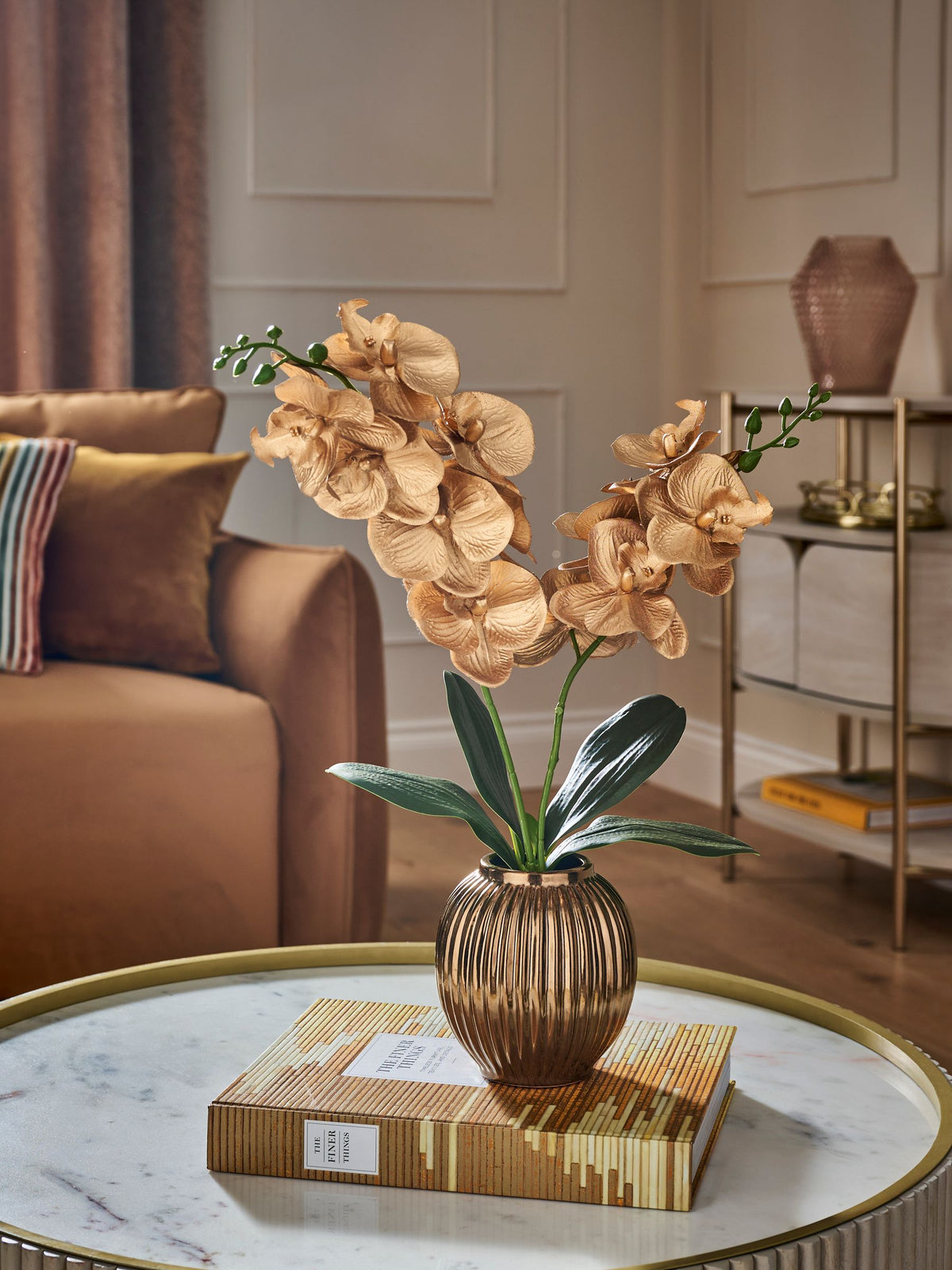 Gold Artificial Orchid In Ceramic Vase