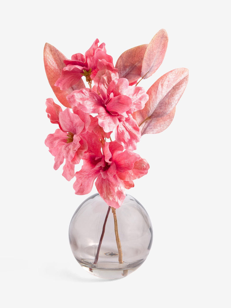 Metallic Pink Artificial Azalea Arrangement in Glass Vase 20cm, imported from the UK