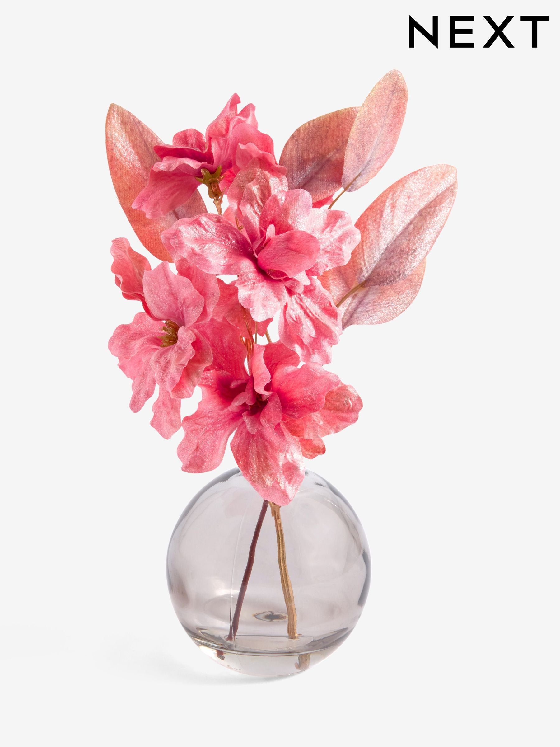 Metallic Pink Artificial Azalea Arrangement in Glass Vase 20cm, imported from the UK