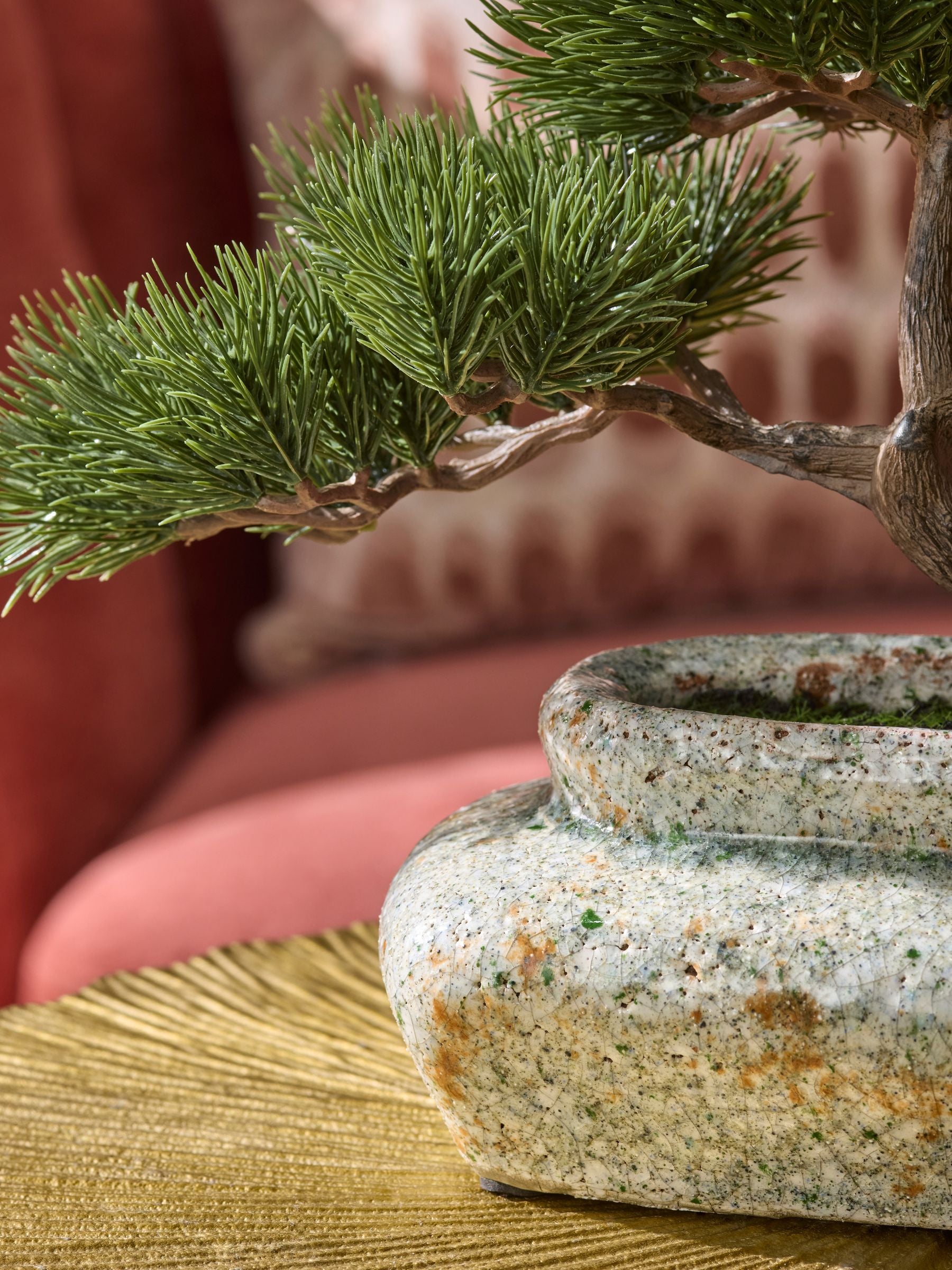 Green Artificial Pine Bonsai in Reactive Ceramic Pot