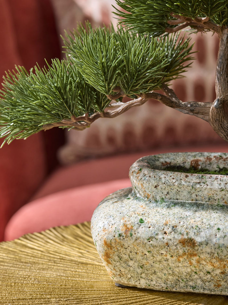 Green Artificial Pine Bonsai in Reactive Ceramic Pot