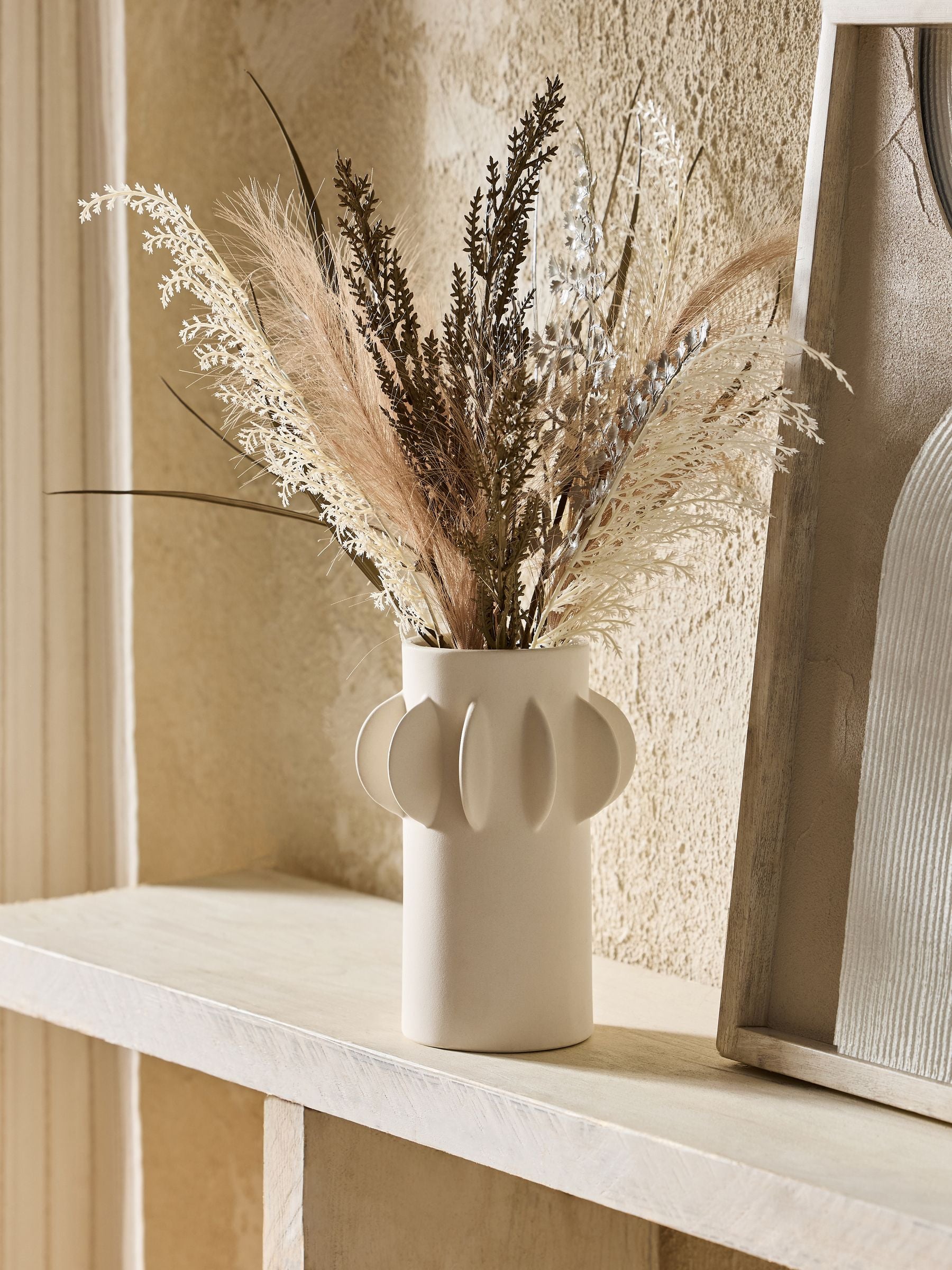 Artificial Dried Floral Arrangement in Skandi Ceramic Vase