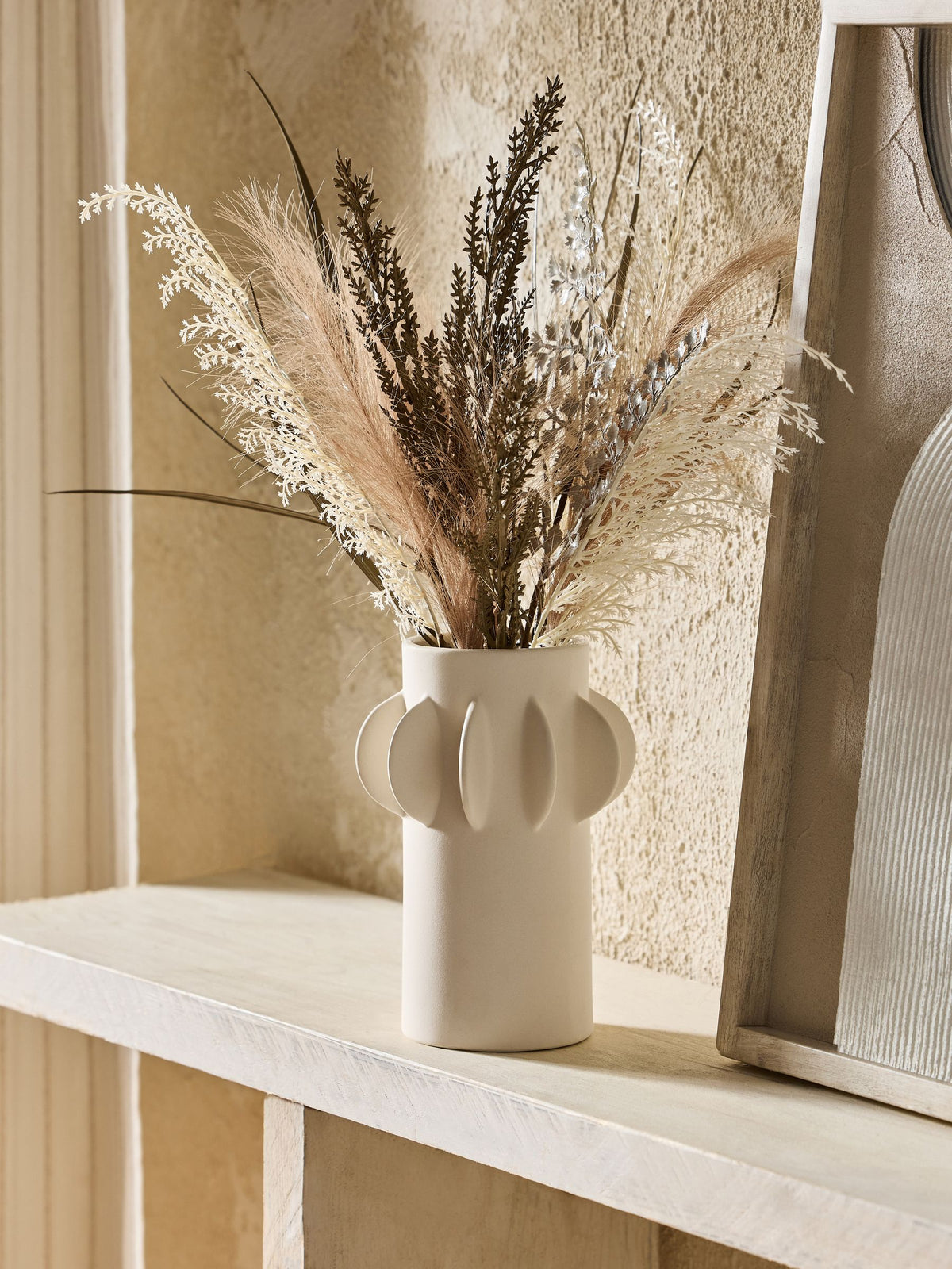 Artificial Dried Floral Arrangement in Skandi Ceramic Vase