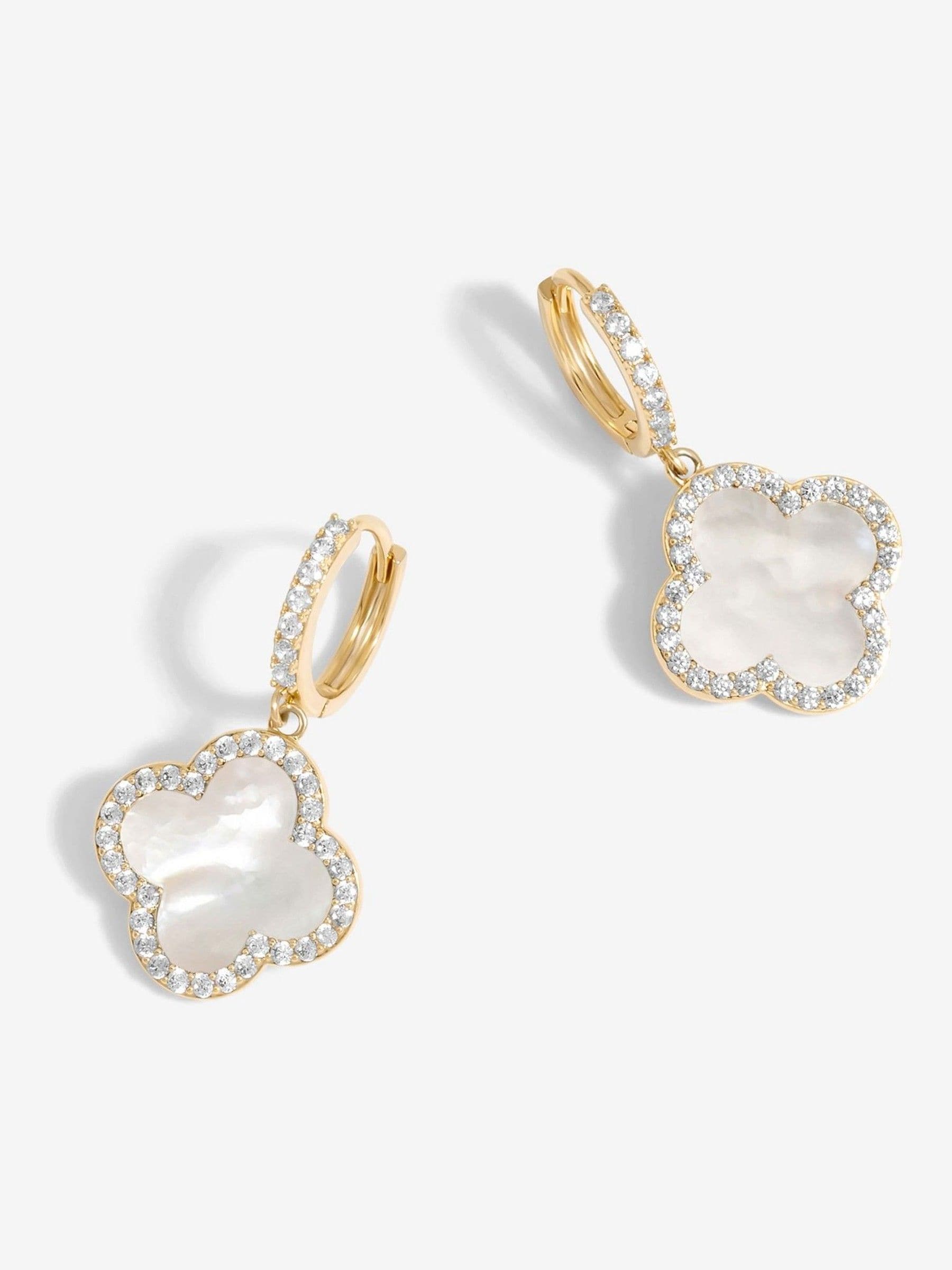 Jon Richard Gold Tone Mother of Pearl Clover Huggie Earrings
