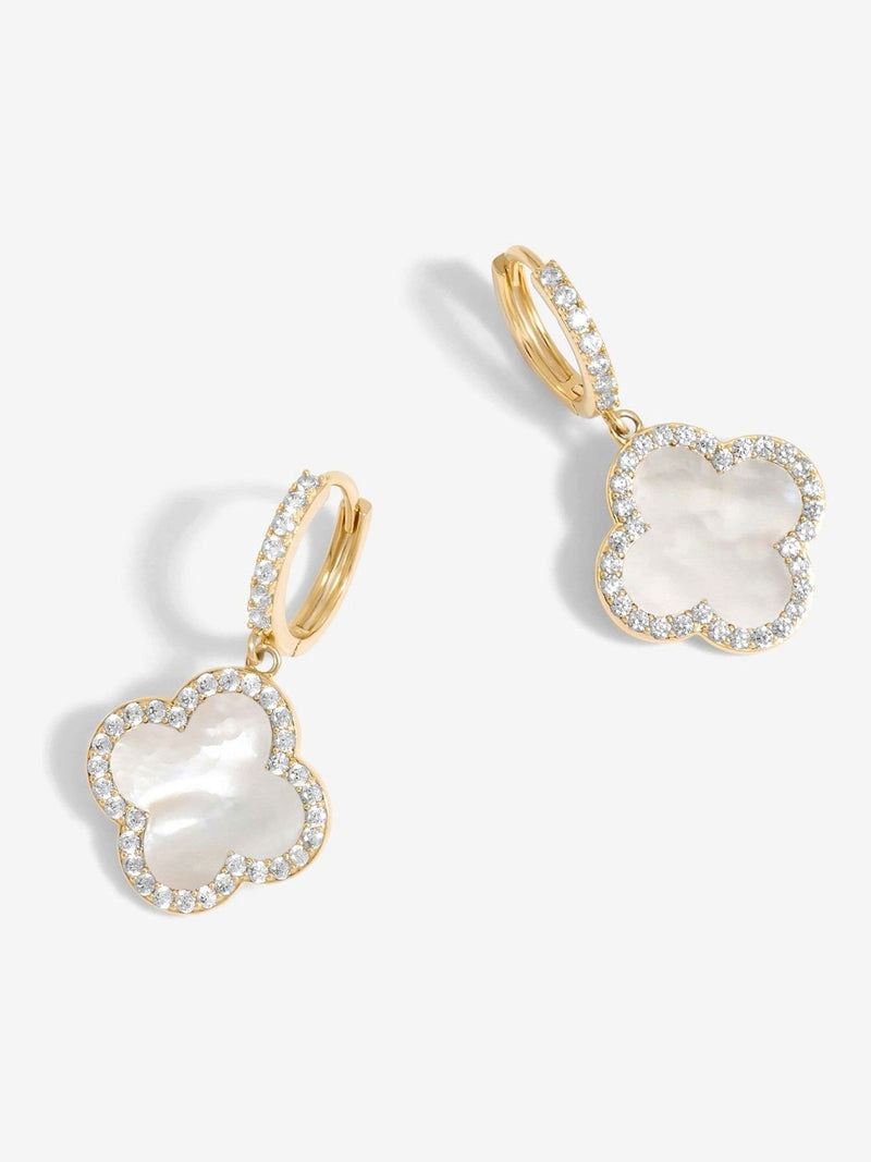 Jon Richard Gold Tone Mother of Pearl Clover Huggie Earrings