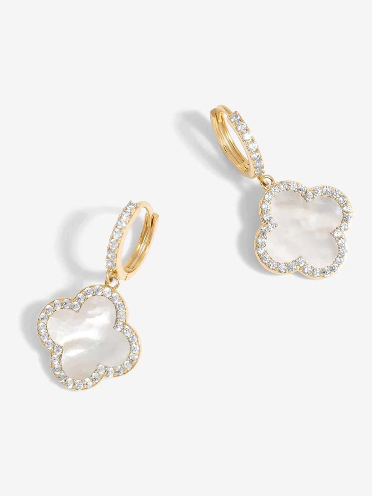 Jon Richard Gold Tone Mother of Pearl Clover Huggie Earrings