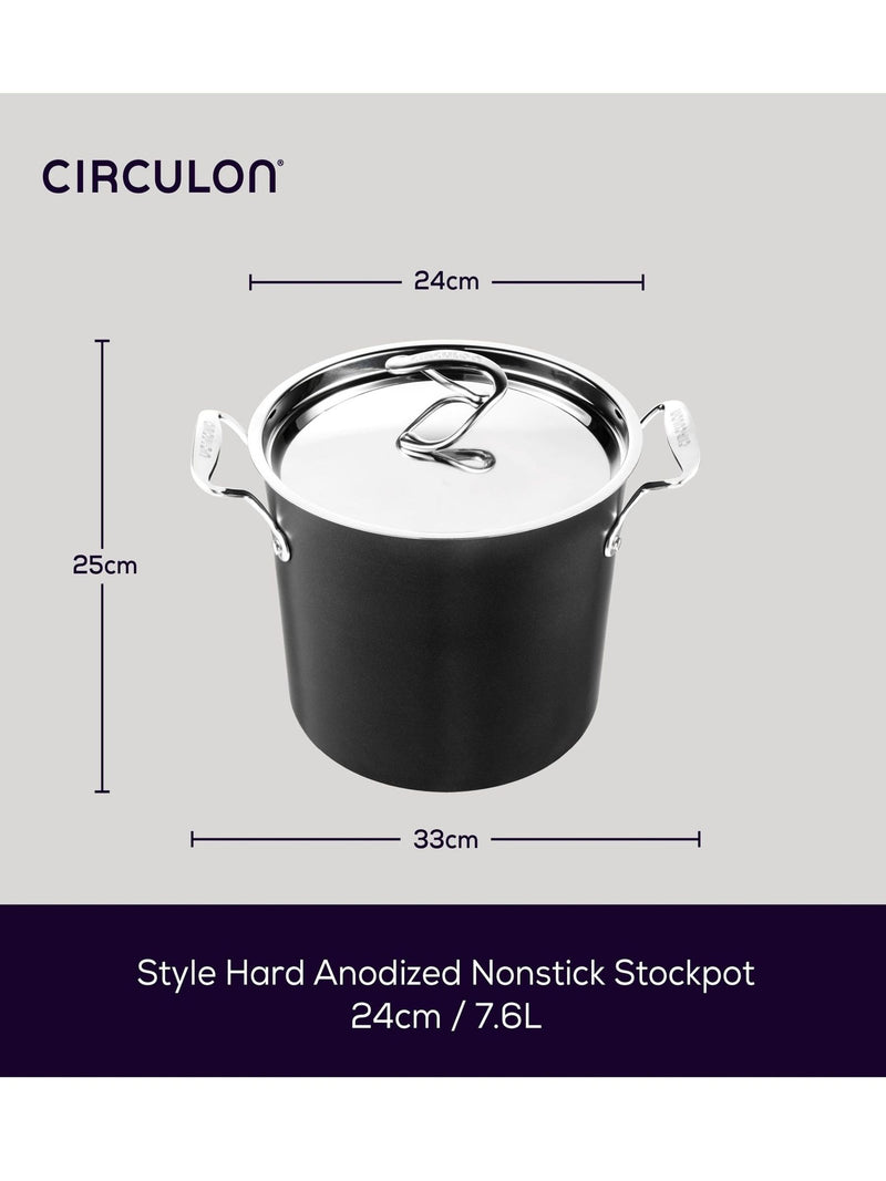 Circulon Grey Style Hard Anodised Stockpot 24cm with Stainless Steel Lid