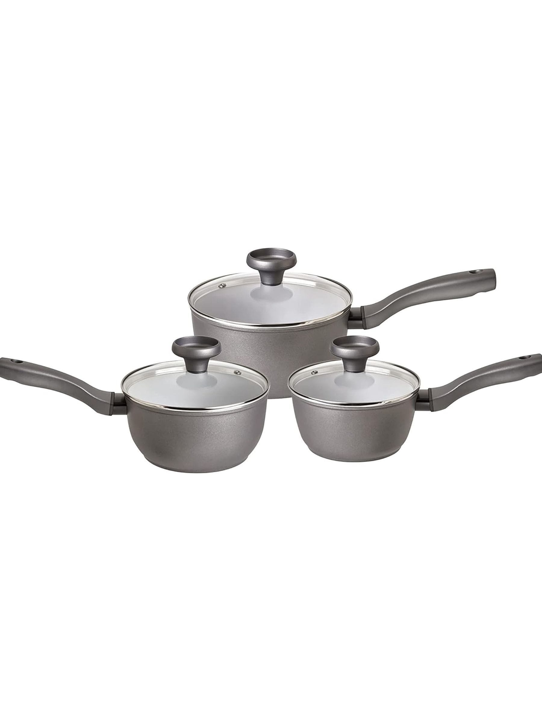 Prestige grey Earthpan non-stick saucepan set 3-piece, imported from the UK