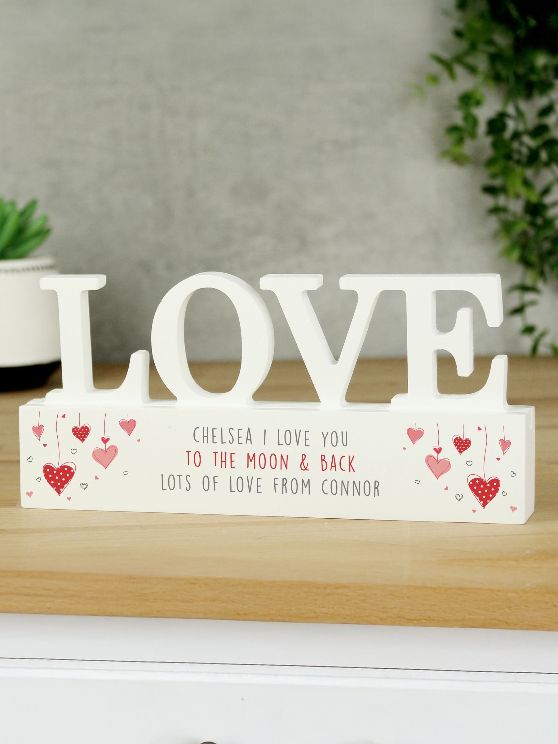 PMC personalised hearts wooden ornament 10x20x2 cm, imported from the UK