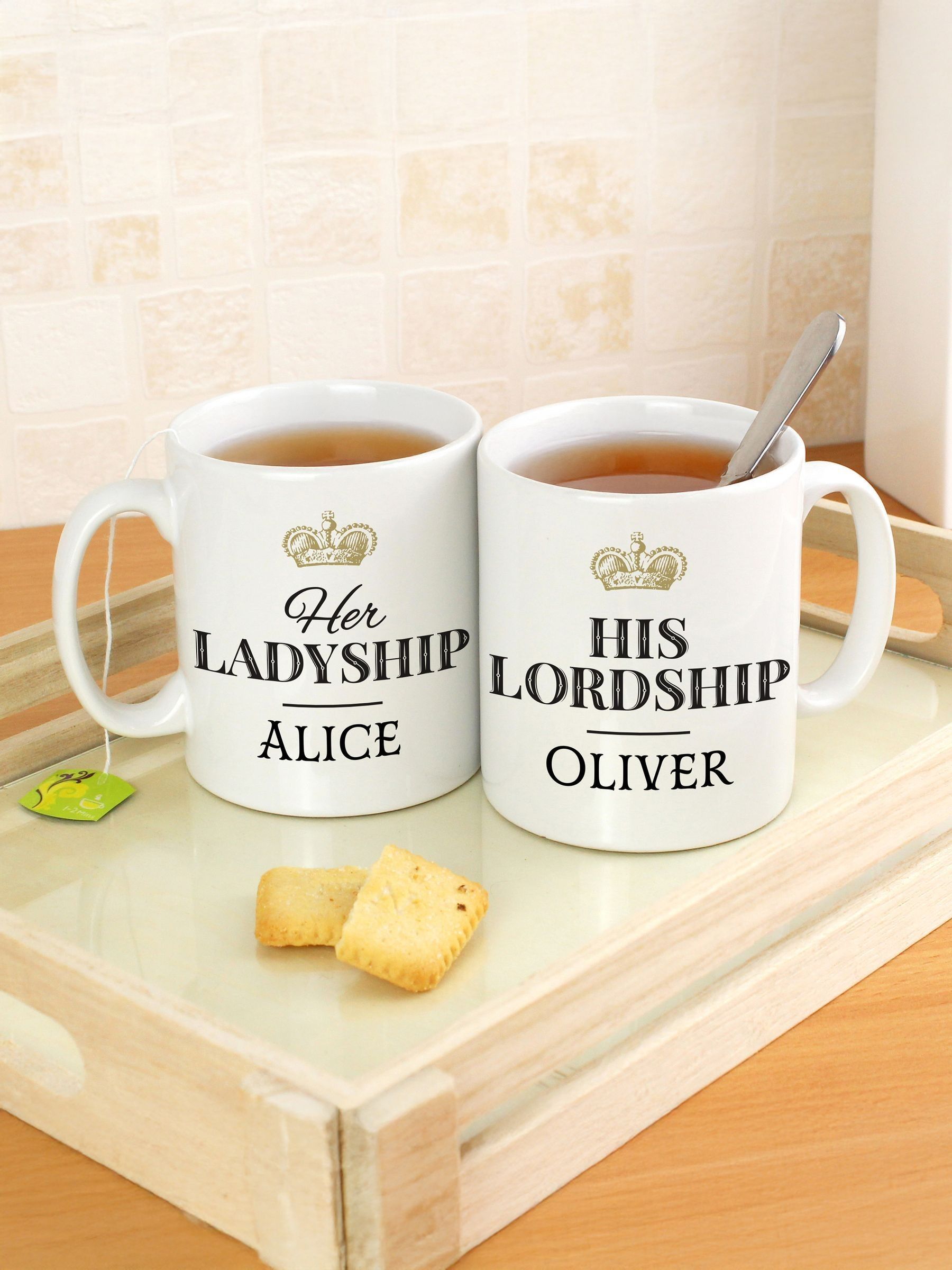 PMC personalised ladyship and lordship ceramic mug set, imported from the UK