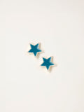 Teal Blue Enamel Star Stud Earrings